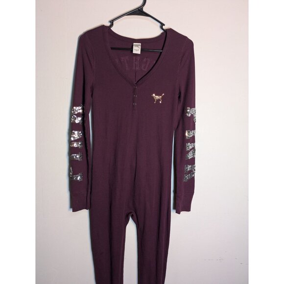 Victorias Secret Pink One Piece Naughty Is The New Nice Maroon Sequins, Size S - Picture 6 of 10
